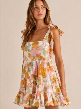 Mille Floral Tie-Shoulder Tiered Mini‎ Dress